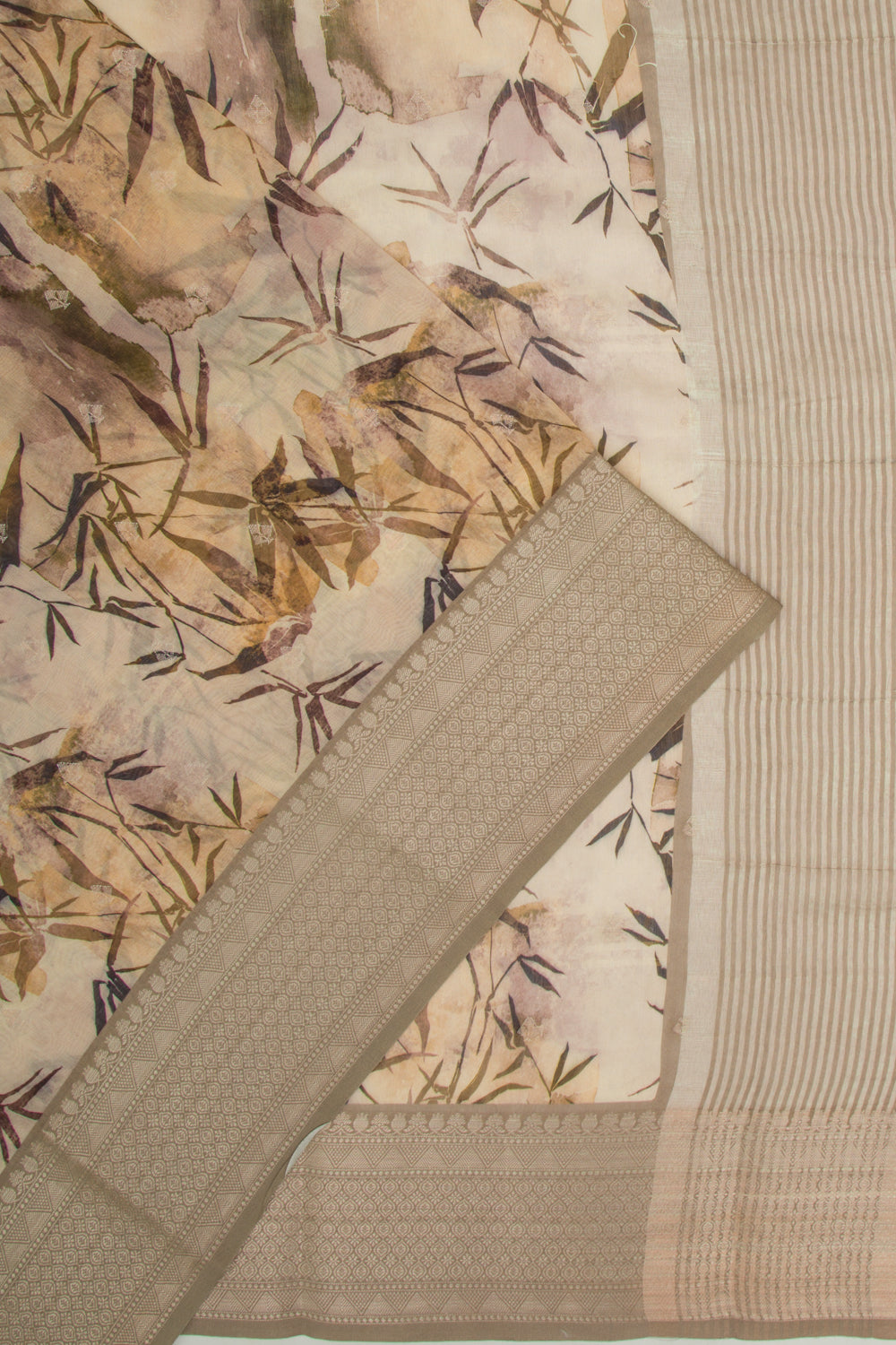 Chanderi Silk Floral Printed And Butta Cream Saree