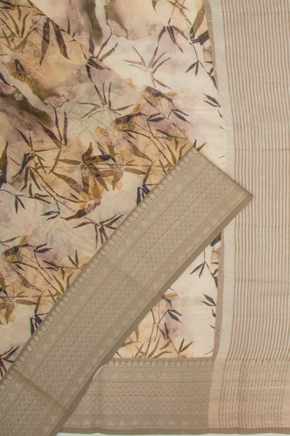 Chanderi Silk Floral Printed And Butta Cream Saree
