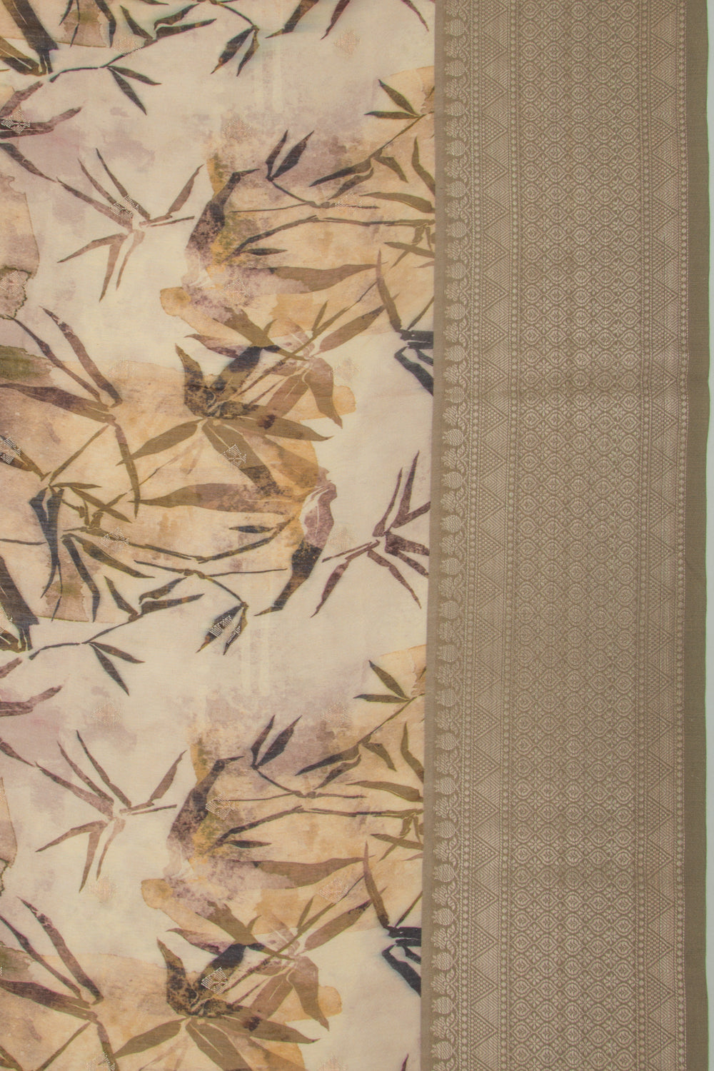 Chanderi Silk Floral Printed And Butta Cream Saree