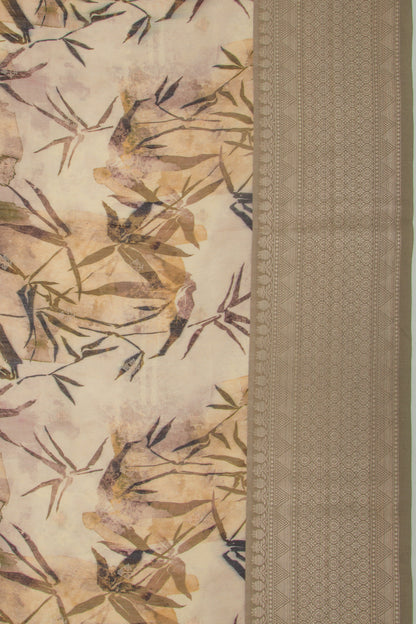 Chanderi Silk Floral Printed And Butta Cream Saree