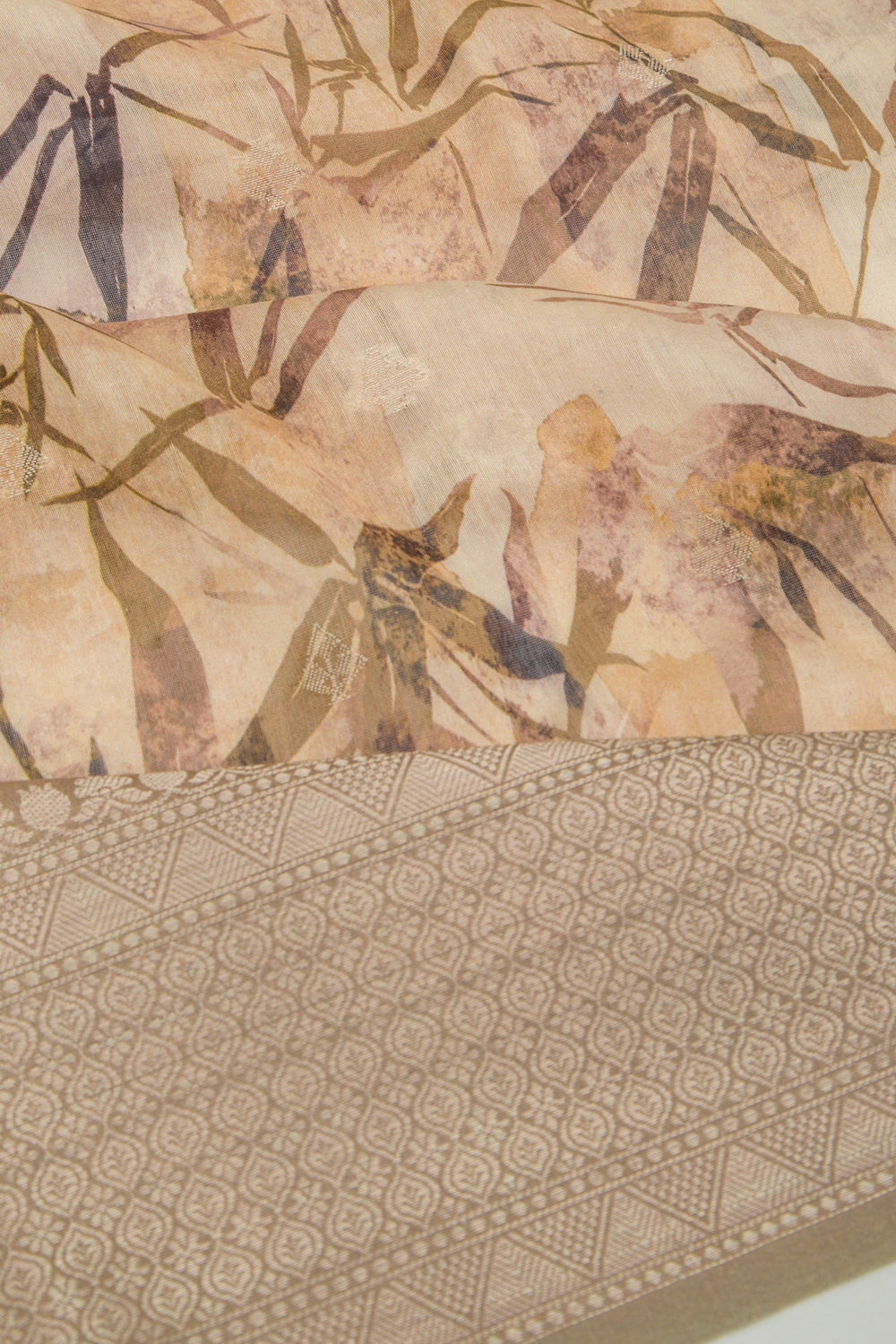 Chanderi Silk Floral Printed And Butta Cream Saree