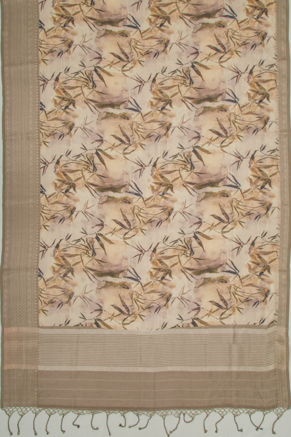 Chanderi Silk Floral Printed And Butta Cream Saree