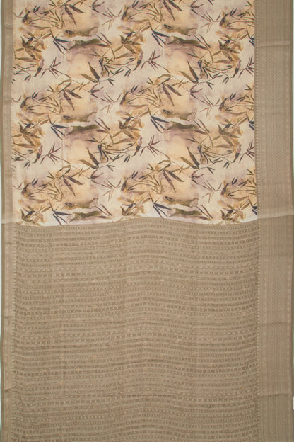 Chanderi Silk Floral Printed And Butta Cream Saree