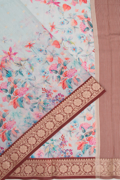 Chanderi Silk Printed And Butta Sky Blue Saree