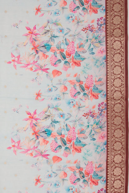 Chanderi Silk Printed And Butta Sky Blue Saree