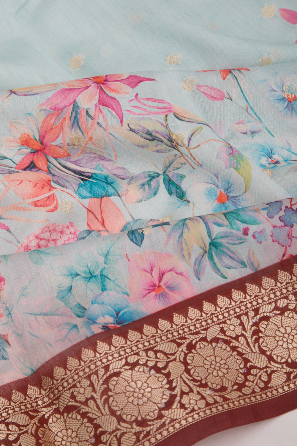 Chanderi Silk Printed And Butta Sky Blue Saree