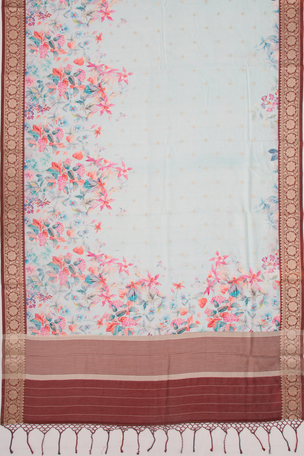 Chanderi Silk Printed And Butta Sky Blue Saree