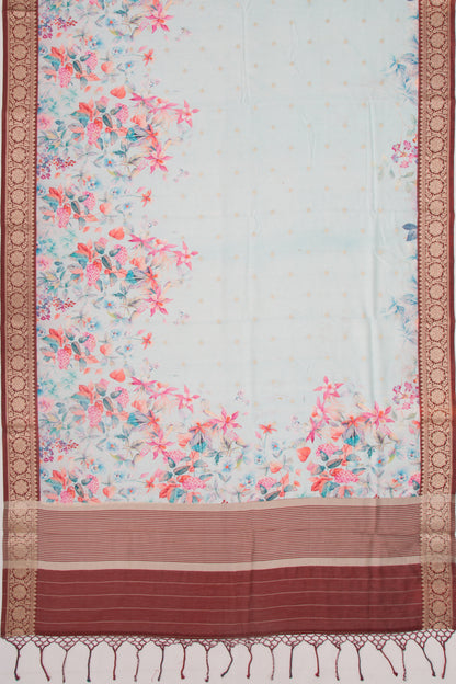 Chanderi Silk Printed And Butta Sky Blue Saree