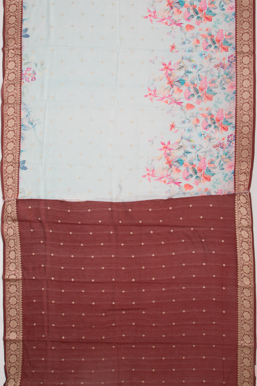 Chanderi Silk Printed And Butta Sky Blue Saree