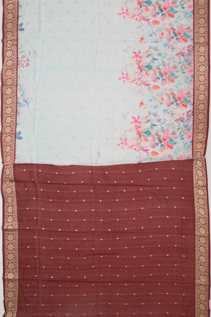 Chanderi Silk Printed And Butta Sky Blue Saree