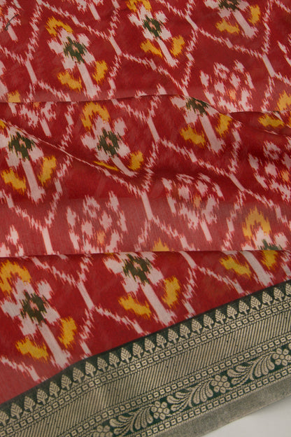 Chanderi Silk Printed Red Saree