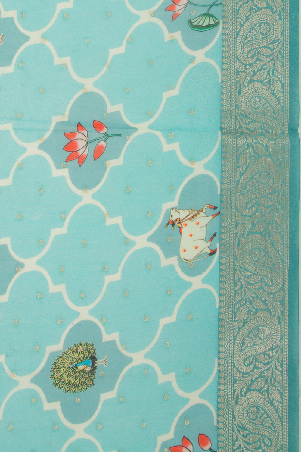 Chanderi Silk Butta And Pichwai Printed Sky Blue Saree