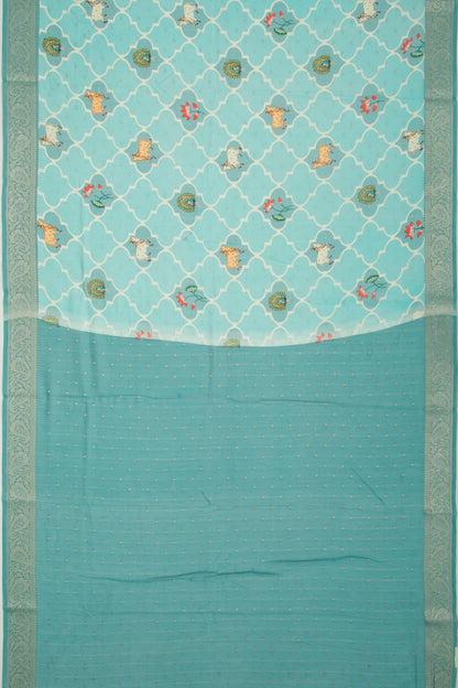 Chanderi Silk Butta And Pichwai Printed Sky Blue Saree