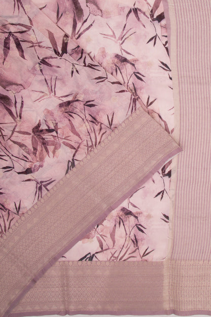Chanderi Silk Floral Printed And Butta Lilac Saree