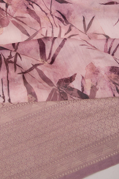 Chanderi Silk Floral Printed And Butta Lilac Saree