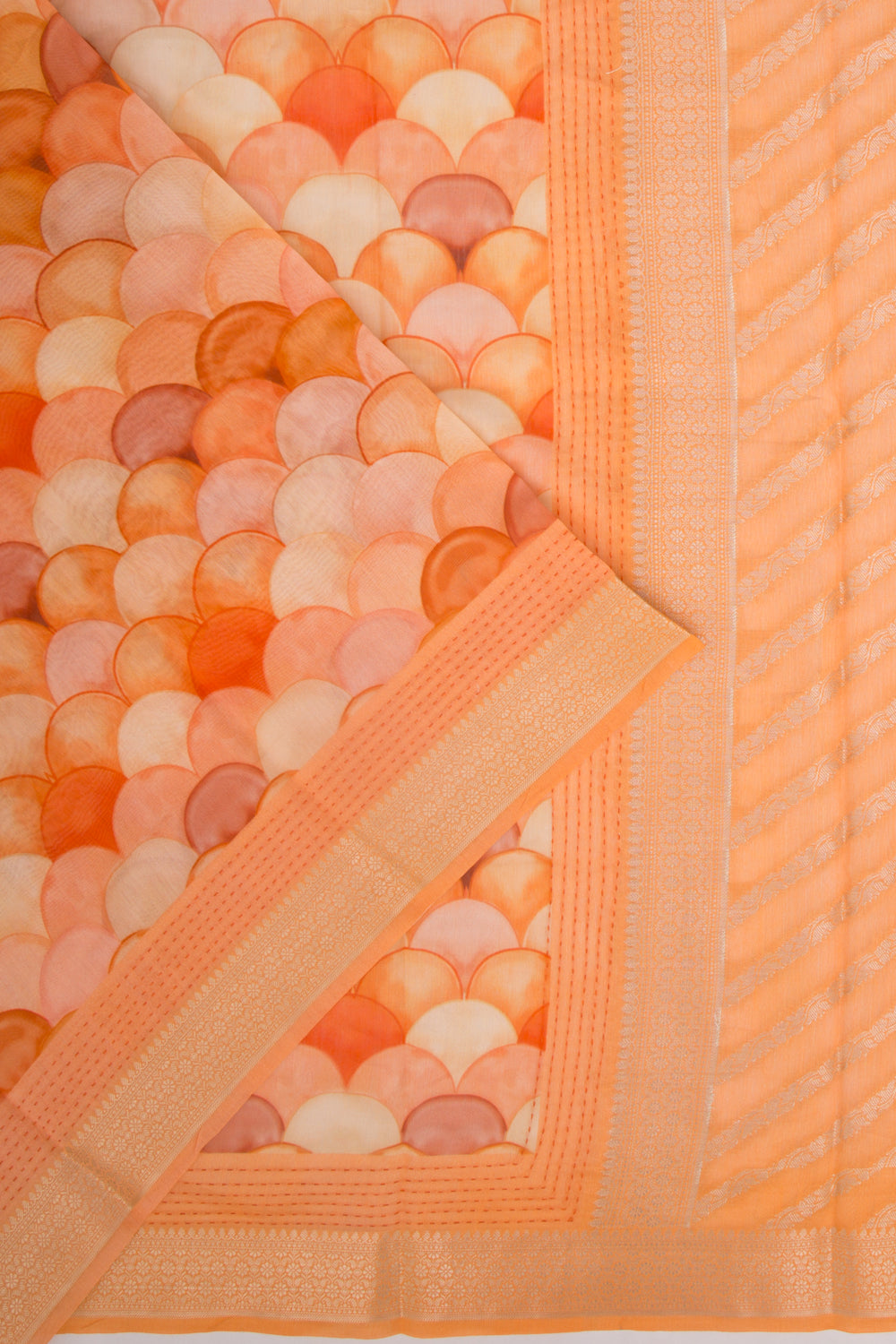 Chanderi Silk Printed Orange Saree