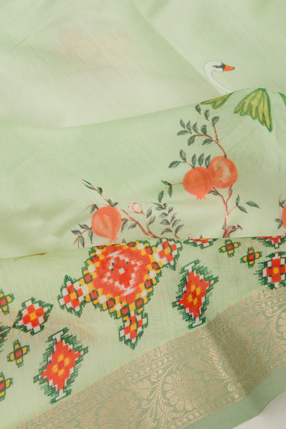 Chanderi Silk Pichwai Printed Green Saree