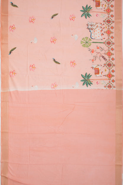 Chanderi Silk Pichwai Printed Peach Saree