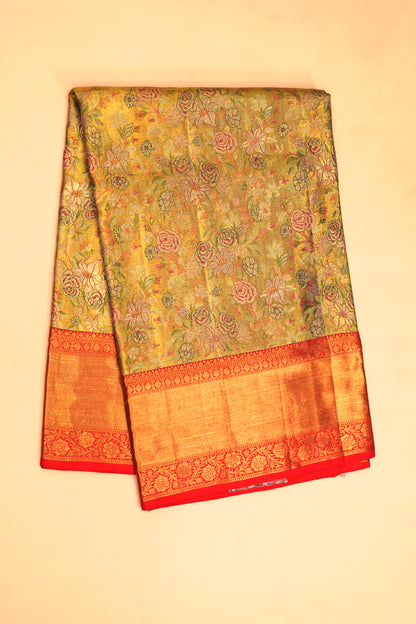 Kanchipuram Silk Tissue Brocade Gold Saree