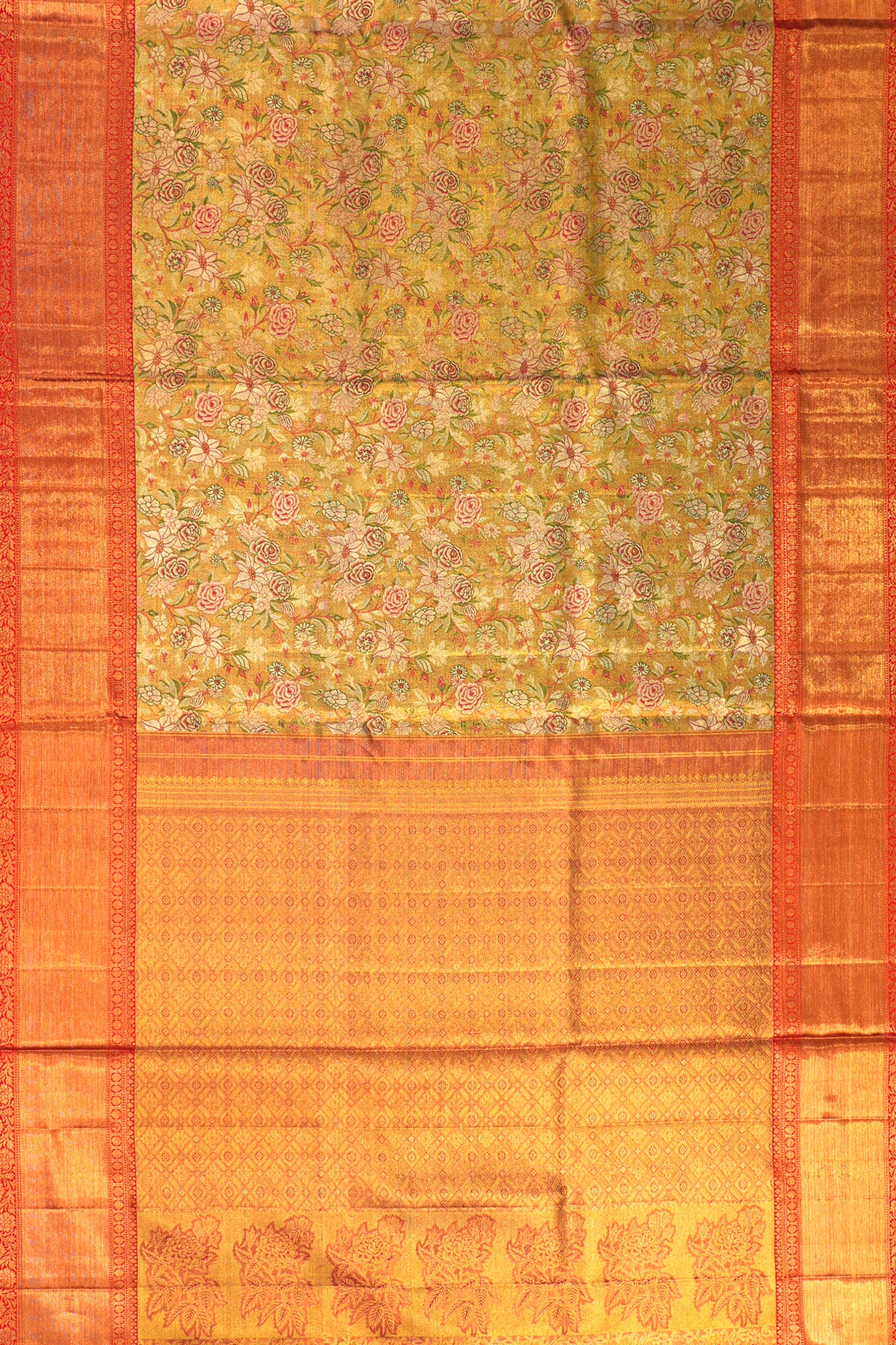 Kanchipuram Silk Tissue Brocade Gold Saree