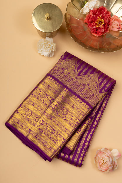Kanchipuram Silk Vertical Brocade Purple Saree