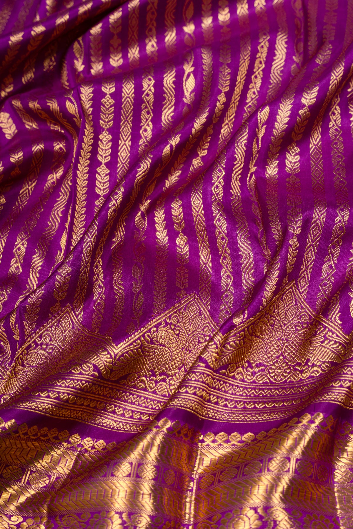 Kanchipuram Silk Vertical Brocade Purple Saree
