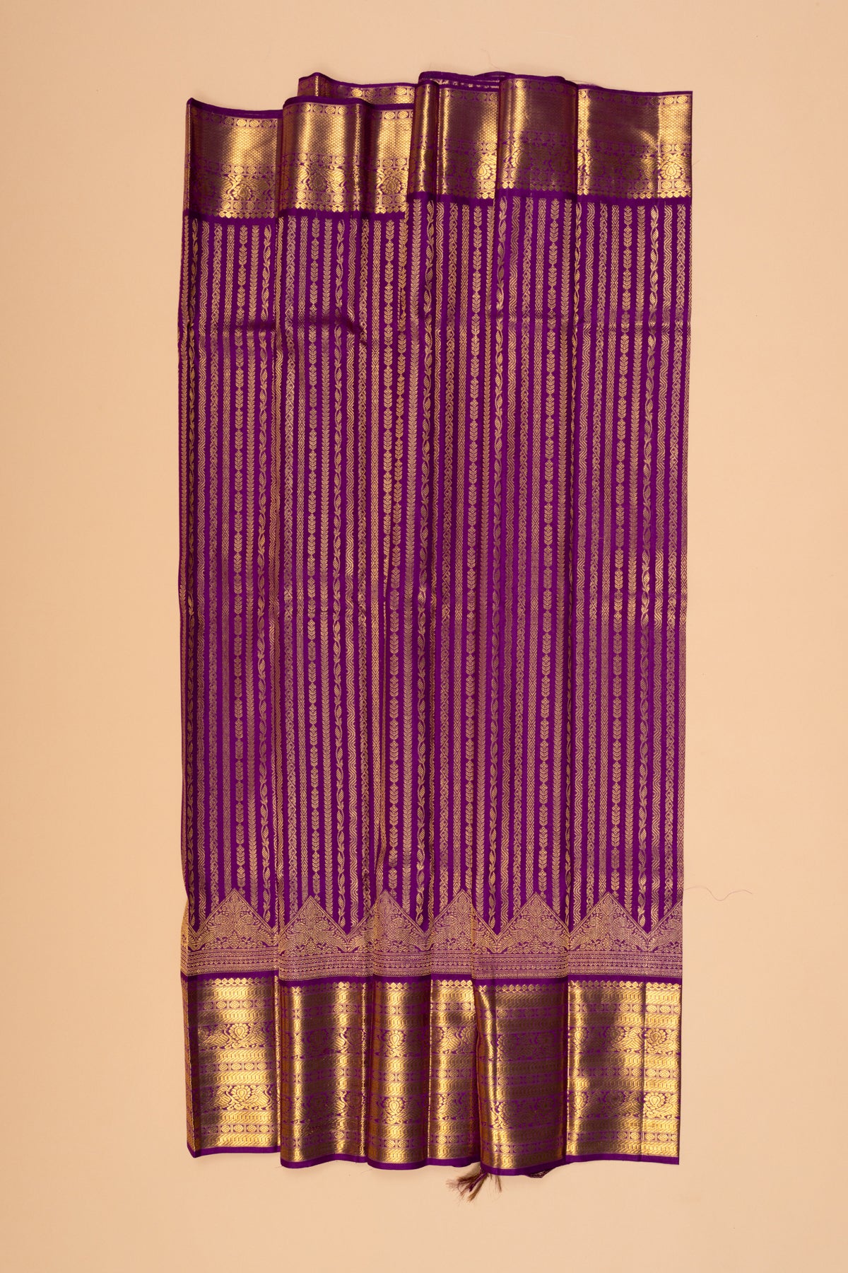 Kanchipuram Silk Vertical Brocade Purple Saree