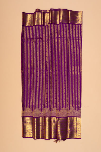 Kanchipuram Silk Vertical Brocade Purple Saree