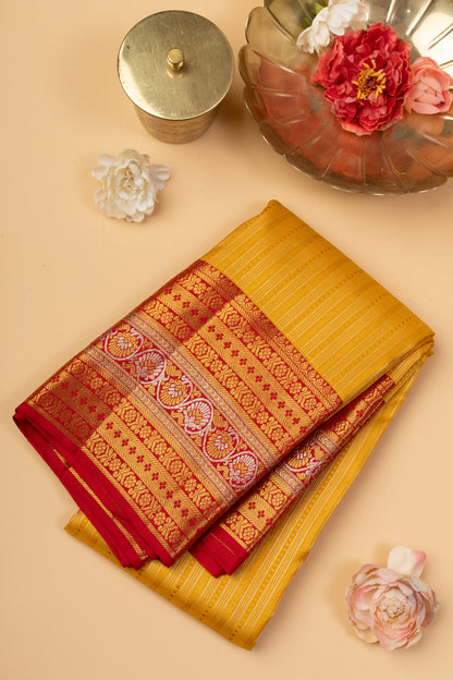 Kanchipuram Silk Brocade Yellow Saree
