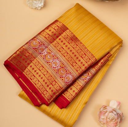 Kanchipuram Silk Brocade Yellow Saree