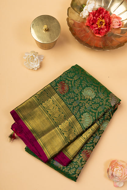Kanchipuram Silk Brocade Bottle Green Saree