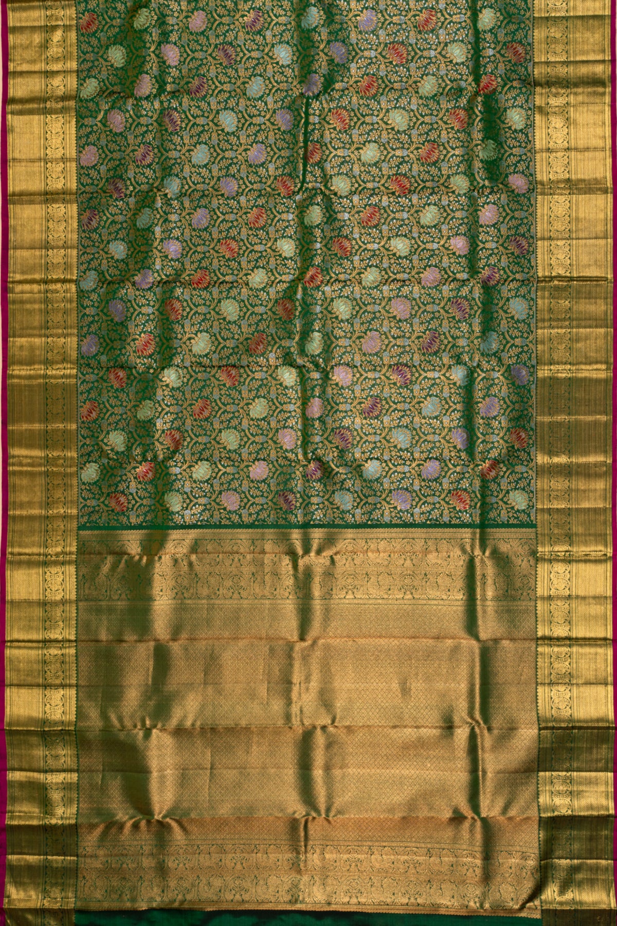 Kanchipuram Silk Brocade Bottle Green Saree