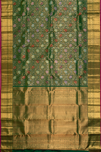Kanchipuram Silk Brocade Bottle Green Saree