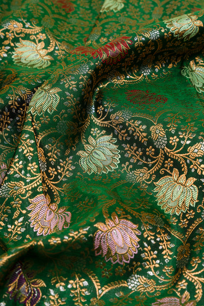 Kanchipuram Silk Brocade Bottle Green Saree