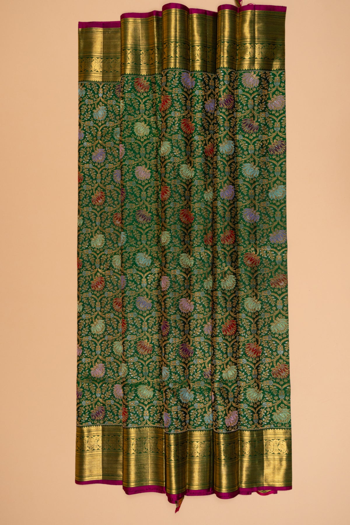 Kanchipuram Silk Brocade Bottle Green Saree