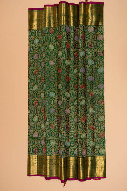 Kanchipuram Silk Brocade Bottle Green Saree