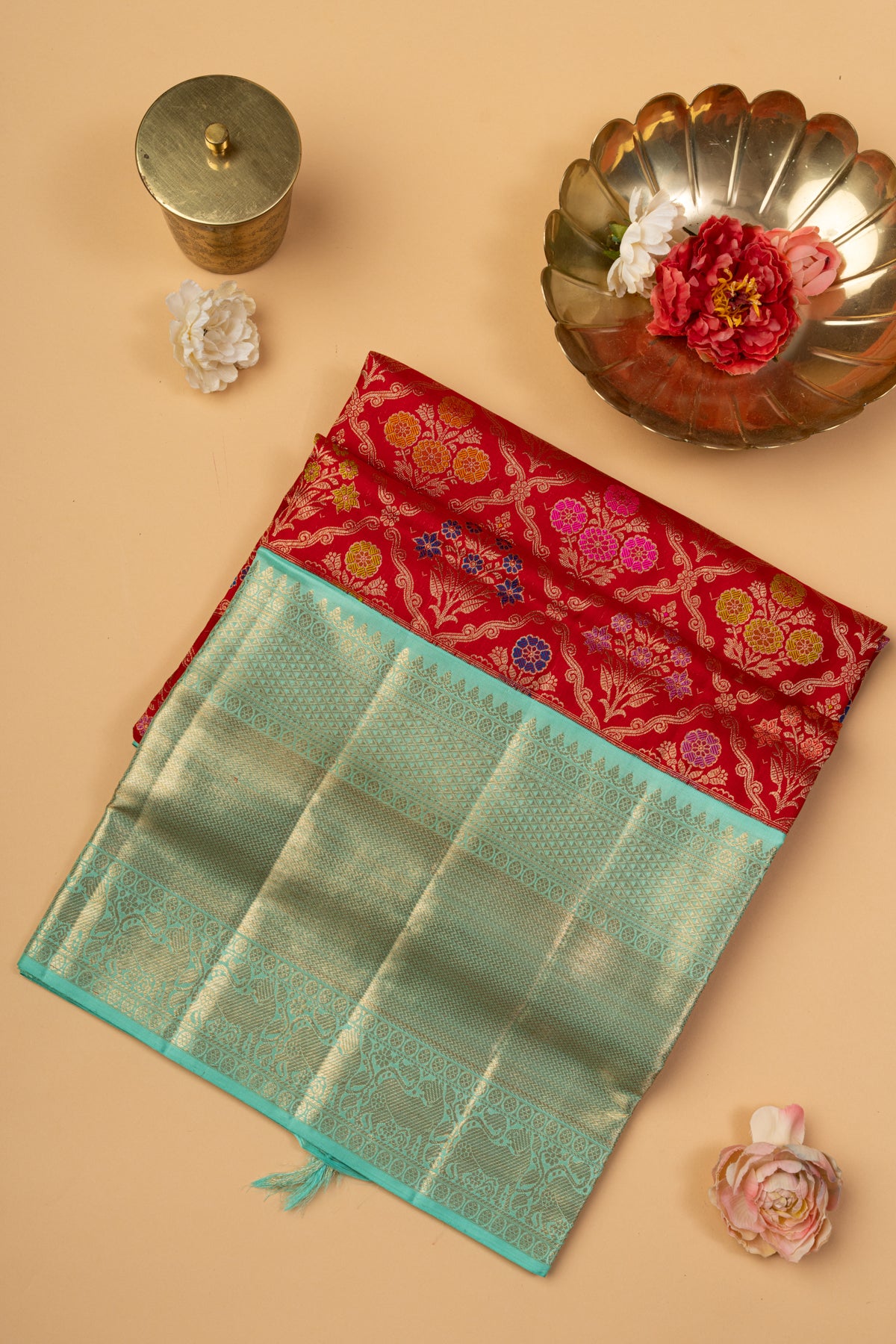 Kanchipuram Silk Brocade Red Saree