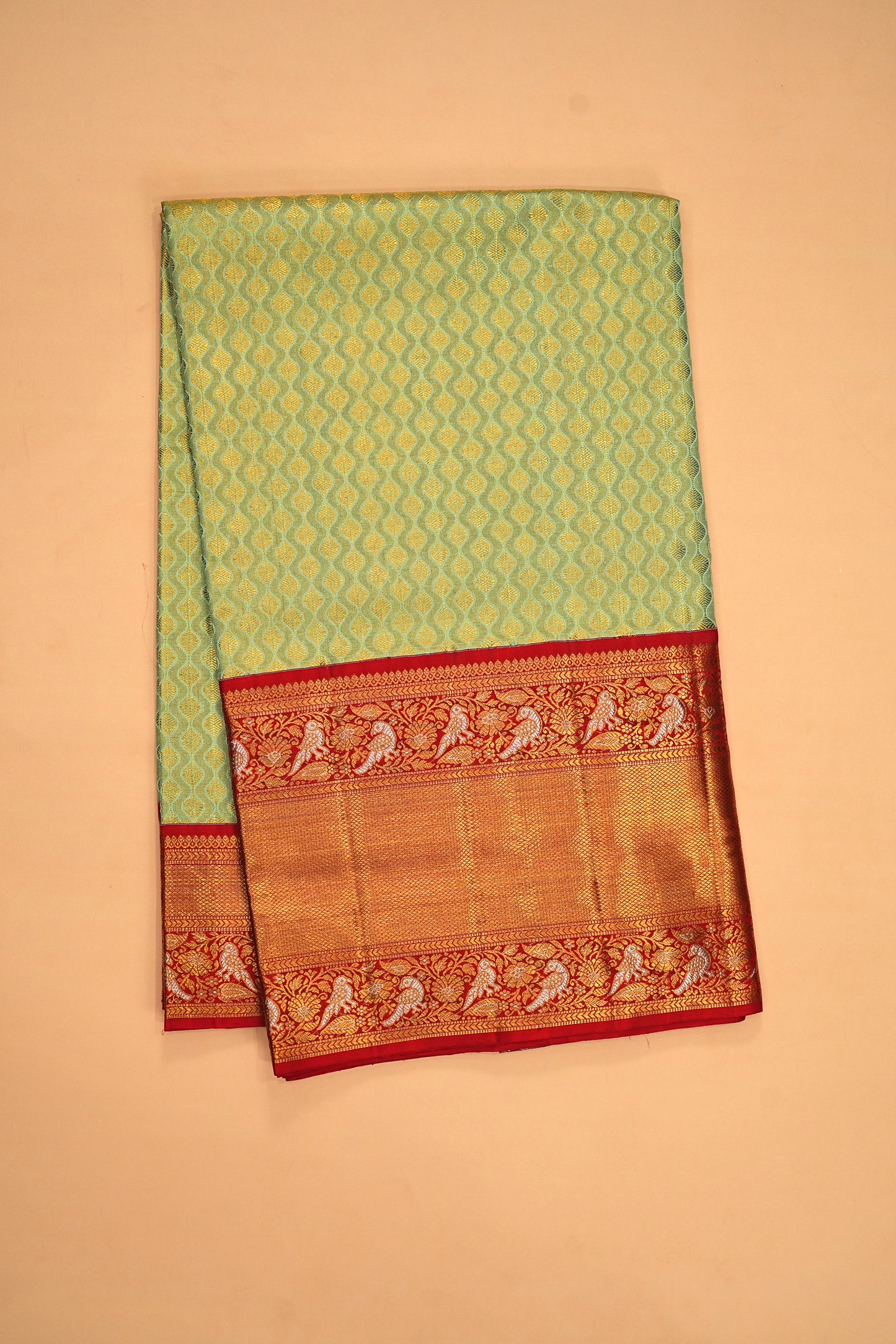 Kanchipuram Silk Tissue Brocade Pista Green Saree