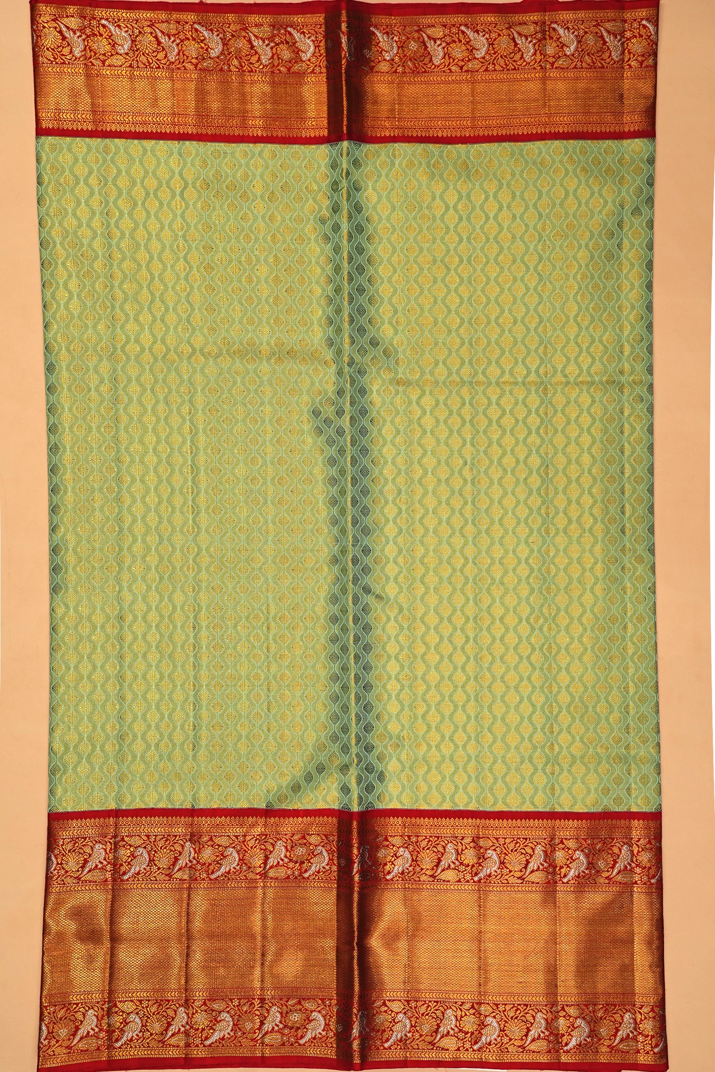 Kanchipuram Silk Tissue Brocade Pista Green Saree
