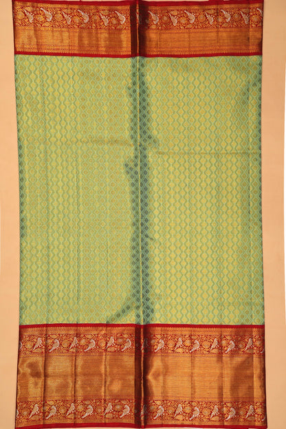 Kanchipuram Silk Tissue Brocade Pista Green Saree