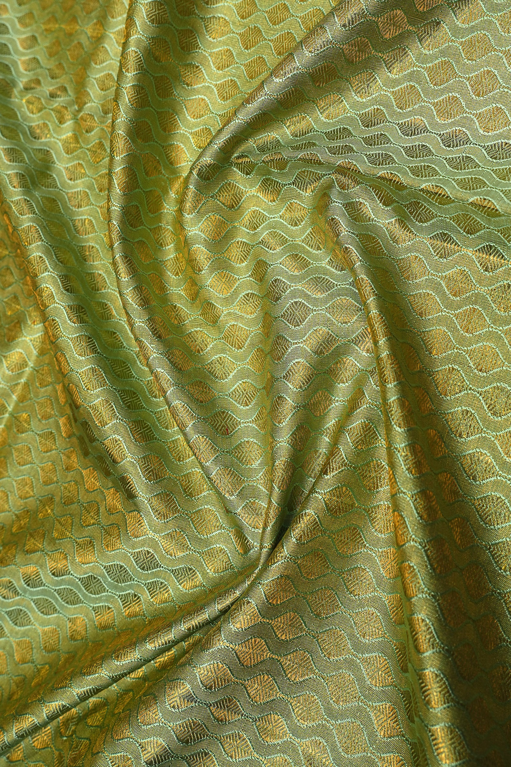 Kanchipuram Silk Tissue Brocade Pista Green Saree