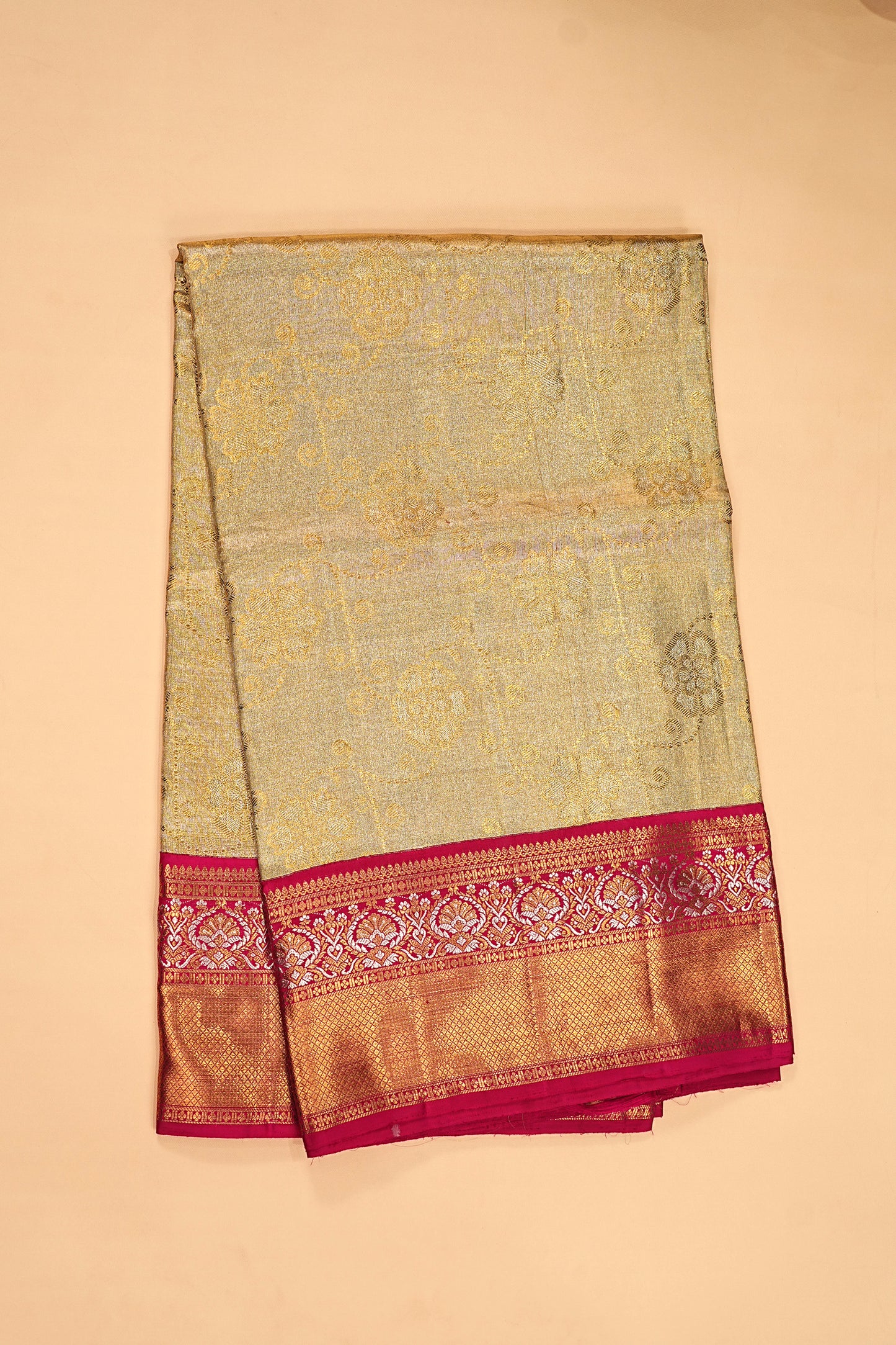 Kanchipuram Silk Tissue Jaal Gold Saree
