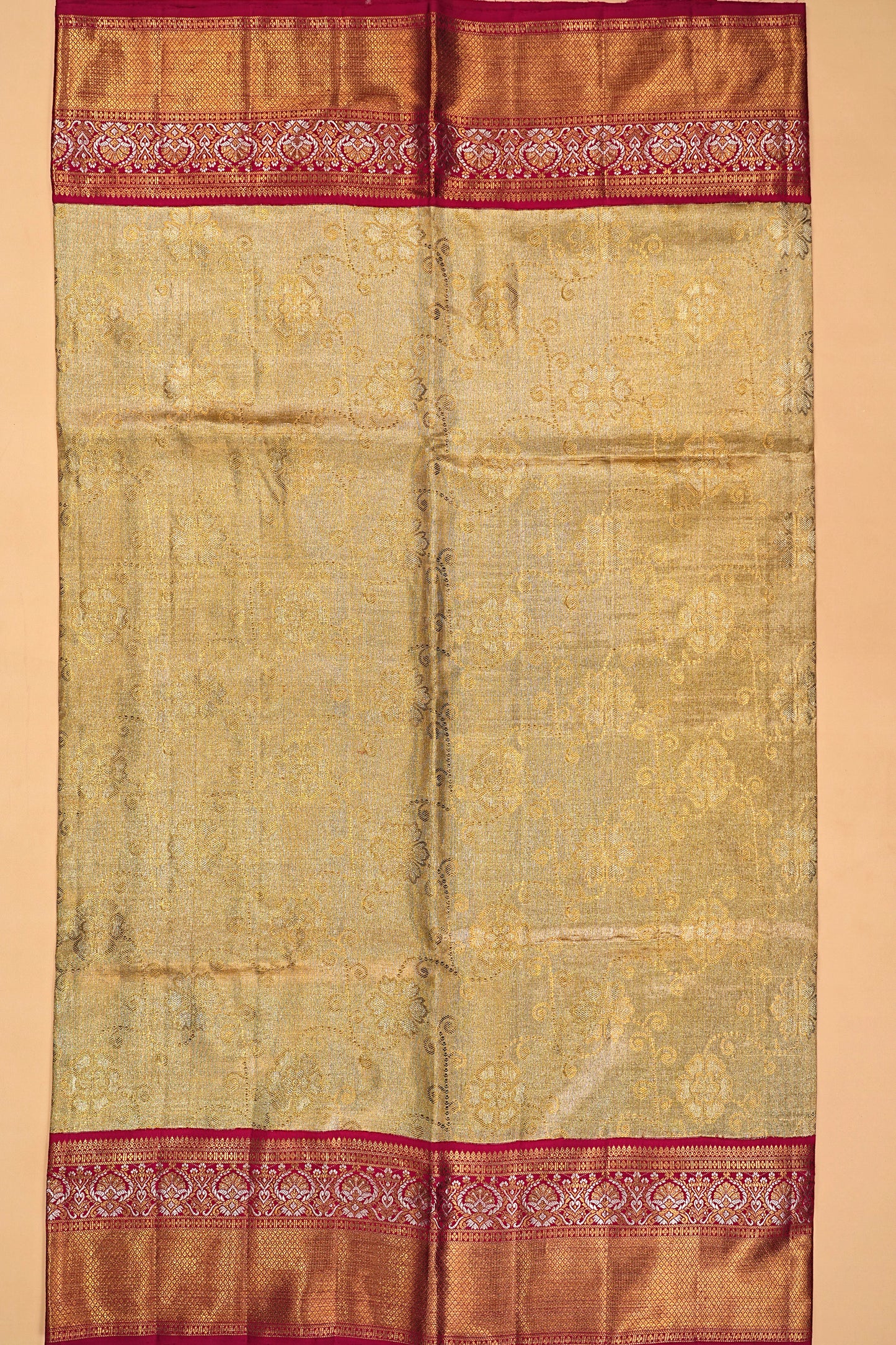 Kanchipuram Silk Tissue Jaal Gold Saree