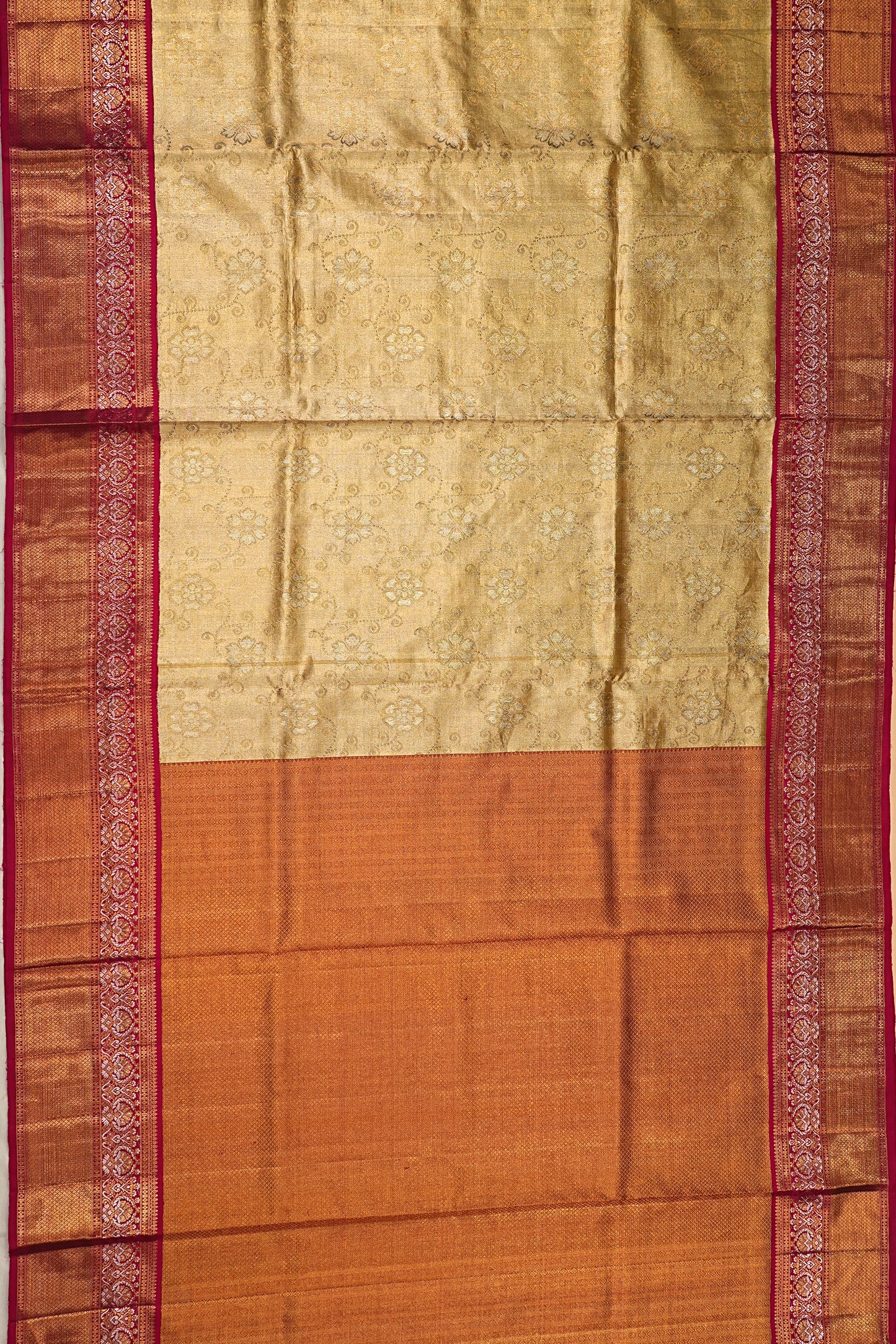 Kanchipuram Silk Tissue Jaal Gold Saree