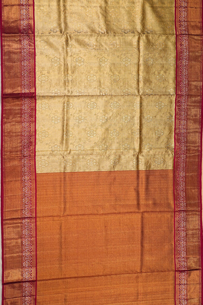 Kanchipuram Silk Tissue Jaal Gold Saree