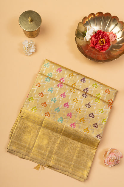 Kanchipuram Silk Tissue Jaal Gold Saree