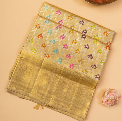 Kanchipuram Silk Tissue Jaal Gold Saree