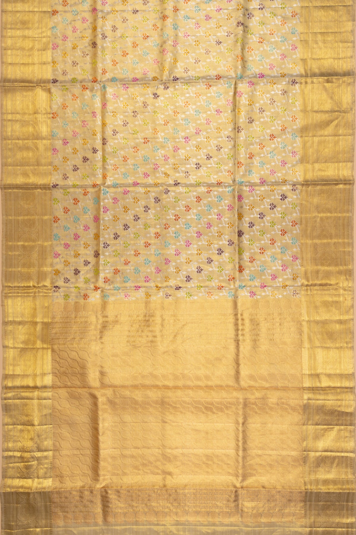Kanchipuram Silk Tissue Jaal Gold Saree
