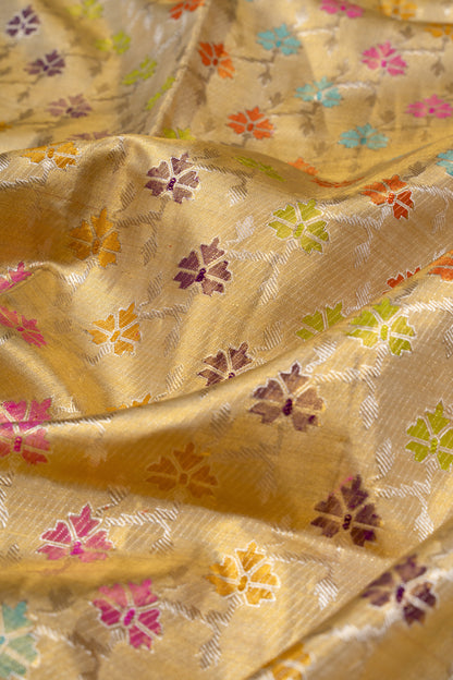Kanchipuram Silk Tissue Jaal Gold Saree