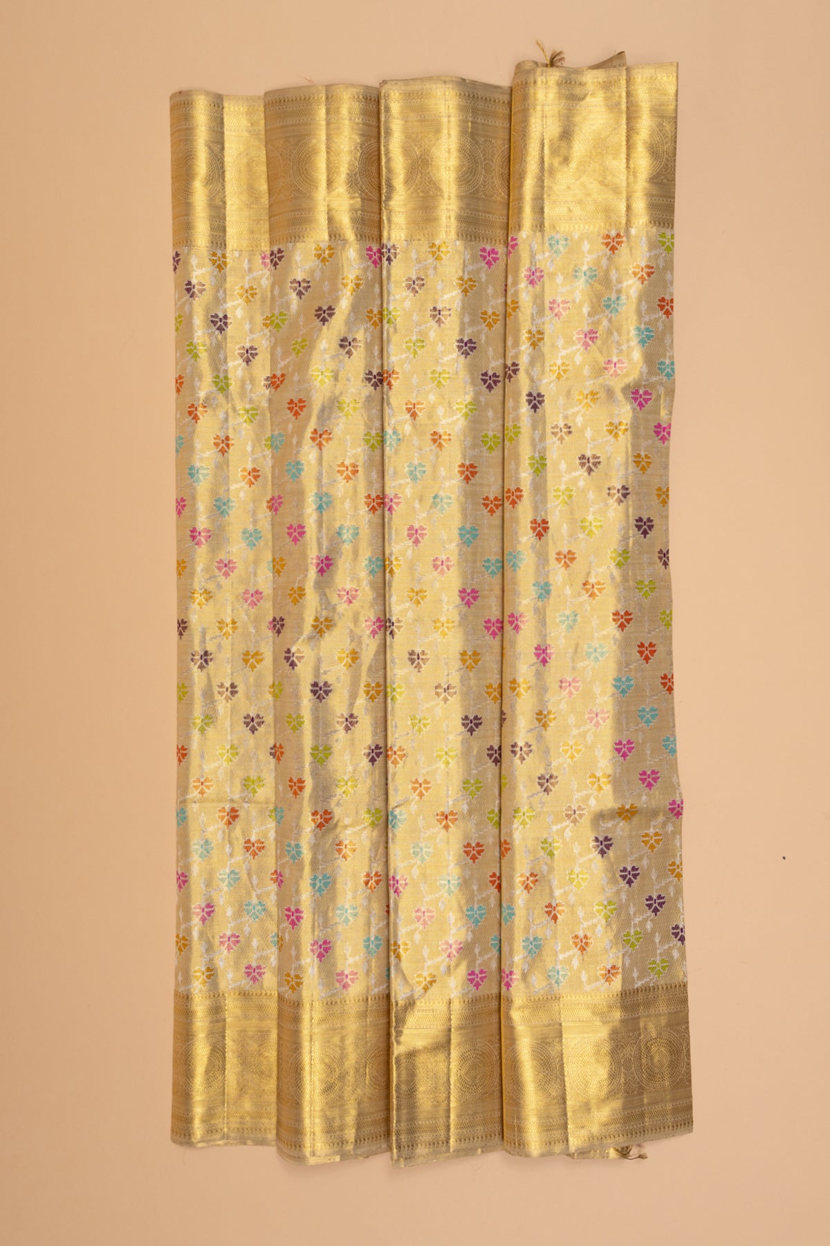 Kanchipuram Silk Tissue Jaal Gold Saree